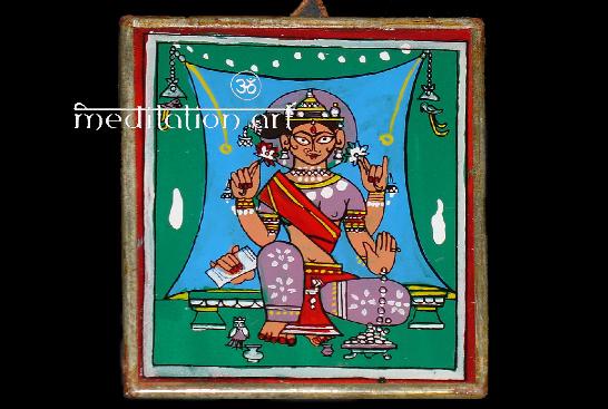 mini lakshmi hand painted glass art