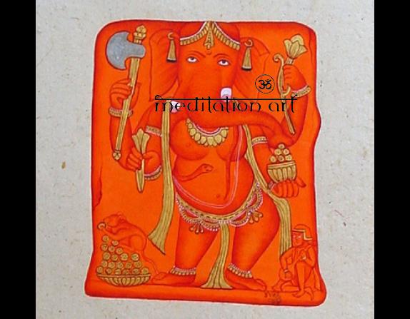 4 armed ganesh with child playing lute and a rat