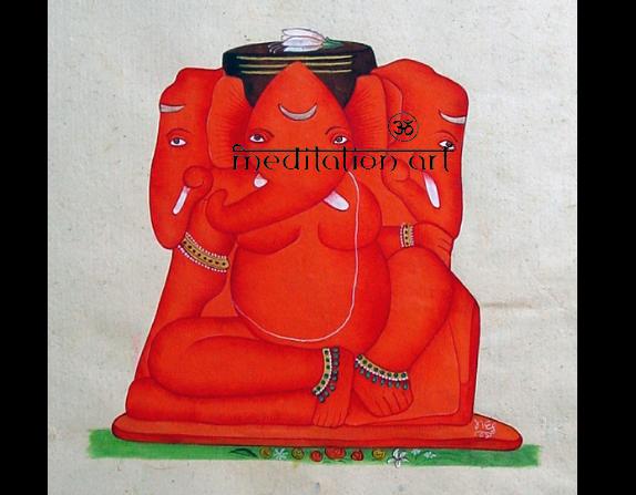 3 headed ganesh gouache art