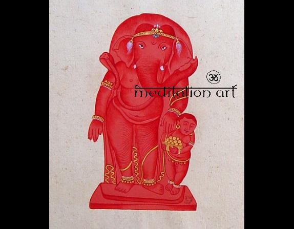 red ganesh with child original art