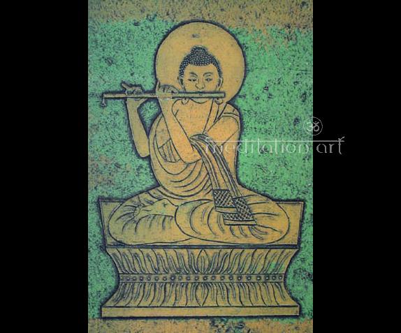 fluting buddha art lithograph from india