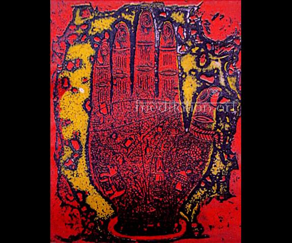 small red hand fine art lithograph