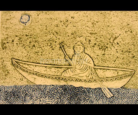 buddha rowing original signed lithograph from india