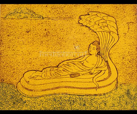 reclining buddha with cobras